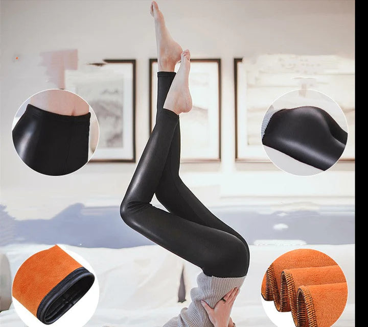 Leggings thermiques en faux cuir pour femmes