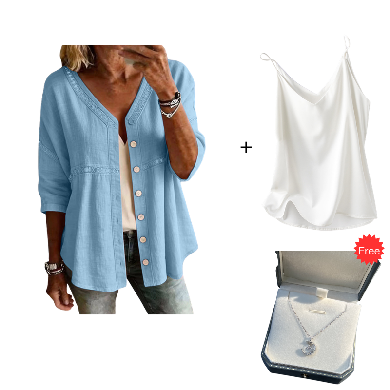 ⏰TIJDELIJKE KORTING⚡ Eenkleurige knoopblouse 👕 Dubbel te dragen als vest