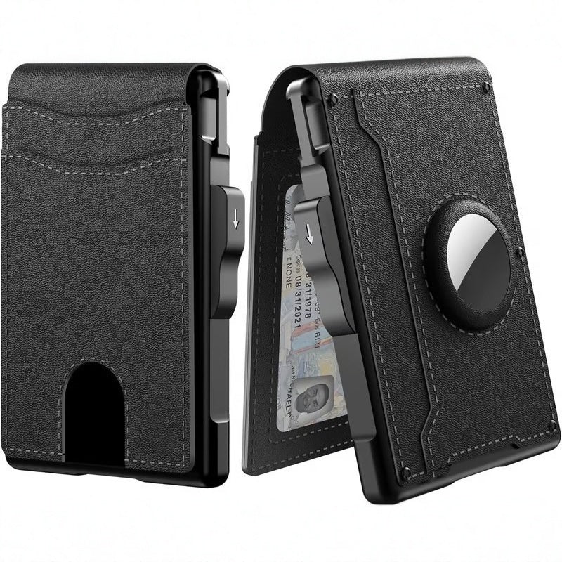 🔥Portemonnee voor mannen💖met Pop Up Aluminium Case Geldclip Slanke lederen sleuven creditcard houder RFID Blokkeren Bifold Minimalistische portemonnee