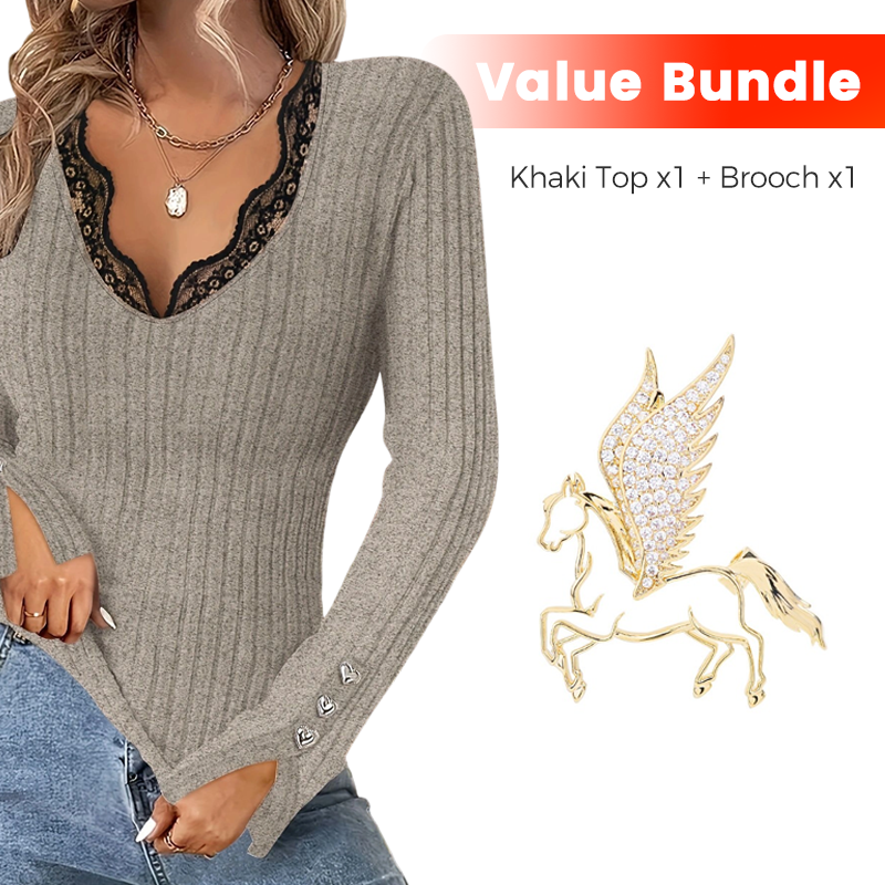 ๐ Valentijnsdeal | Elegante V-hals Top met Kanten Details โ Vrouwelijk, Comfortabel & Perfect voor Elke Date