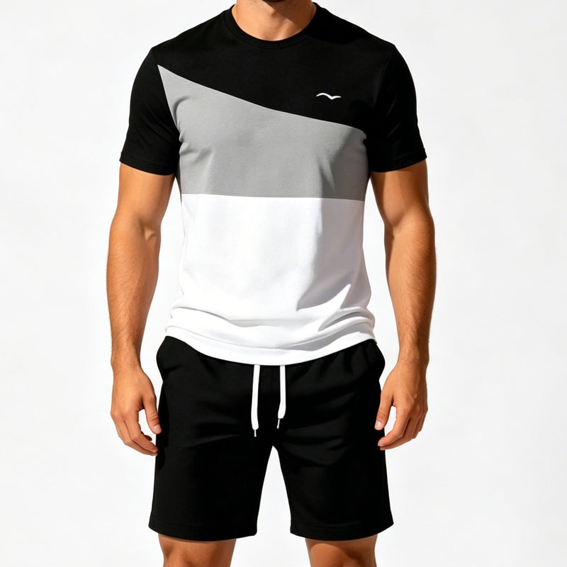 ๐ 50% KORTING NU! ๐จ Heren Colorblock T-shirt & Shorts Set โ Zachte katoen & ademend โ Perfect voor zomer, sport of ontspanning โ stijlvol en comfortabel ๐ฉณโจ