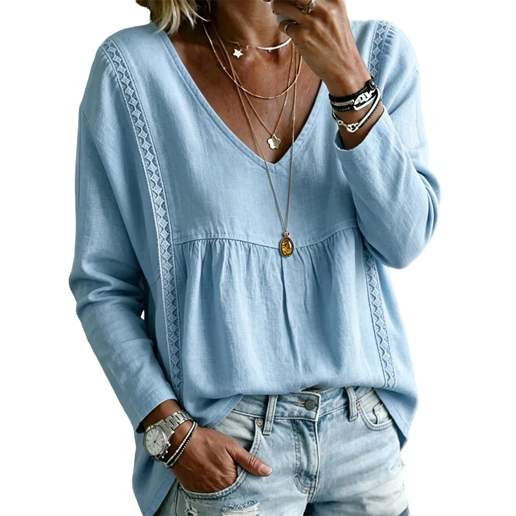 Casual blouse voor dames met V-hals en lange mouwen
