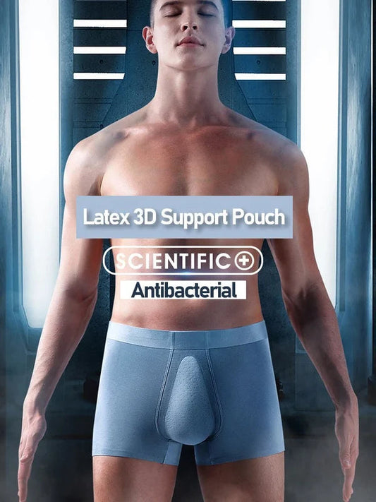 Herenboxers met organische latex ondersteuningszak.