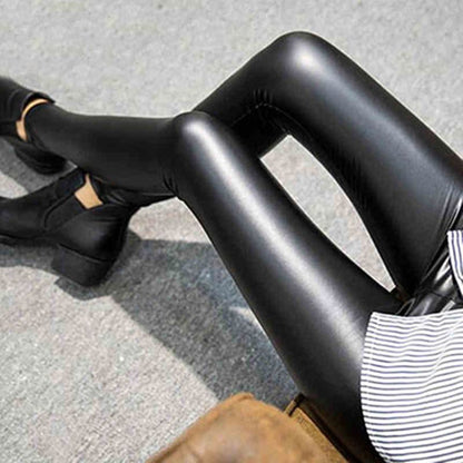 Leggings thermiques en faux cuir pour femmes