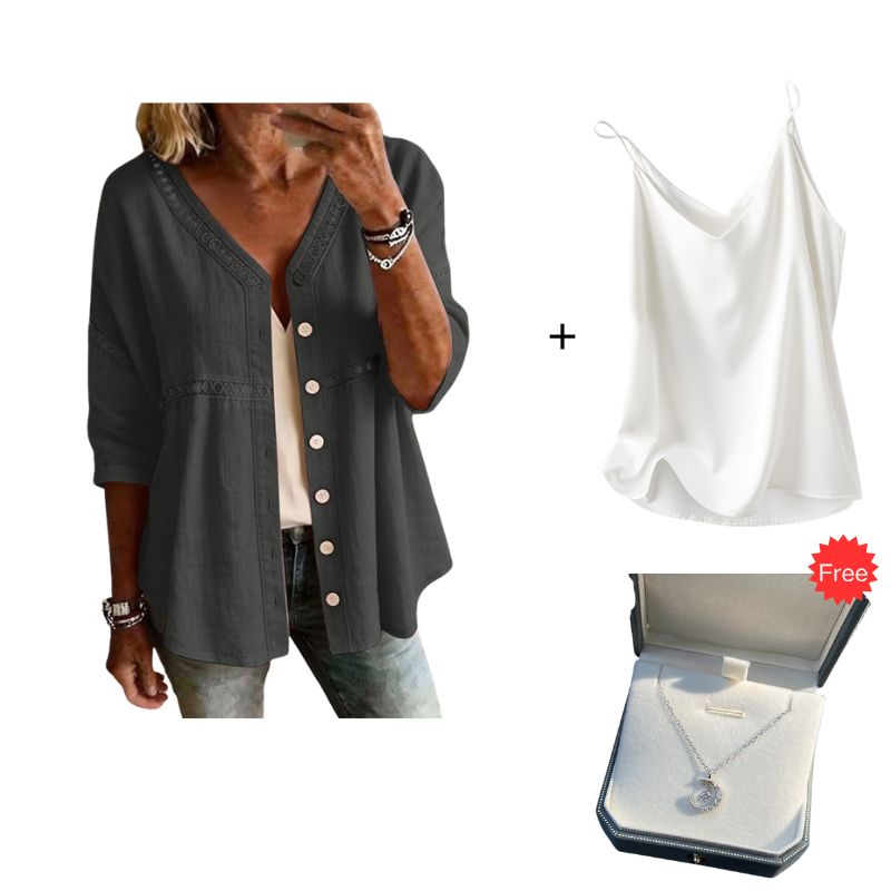⏰TIJDELIJKE KORTING⚡ Eenkleurige knoopblouse 👕 Dubbel te dragen als vest