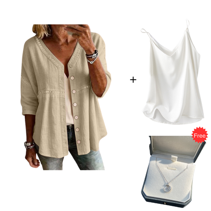 ⏰TIJDELIJKE KORTING⚡ Eenkleurige knoopblouse 👕 Dubbel te dragen als vest