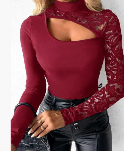 🔈🔈NIEUWE AANWINST 50% KORTING🌸Dames top met asymmetrische uitsnijdingen en kanten mouwen👚