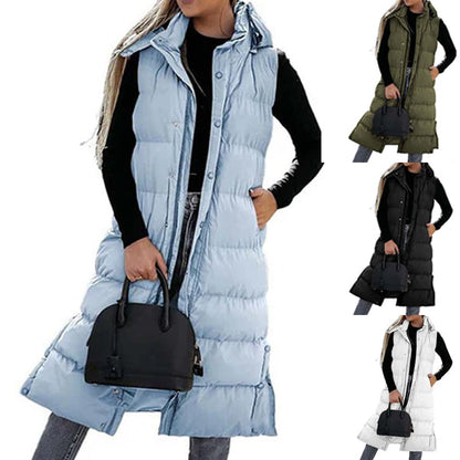 ❄️ Manteau long en duvet pour femme – Capuche amovible, fermeture éclair et boutons – Une élégance chaleureuse pour chaque saison !