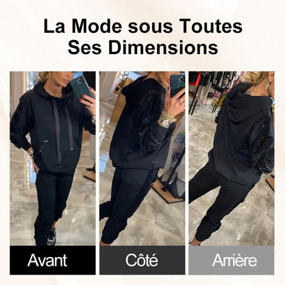 🌷Temps limité 55% DE RÉDUCTION🌷Ensemble 2 pièces de hauts à capuche avec cordon de serrage pour femmes ＆ pantalons💞