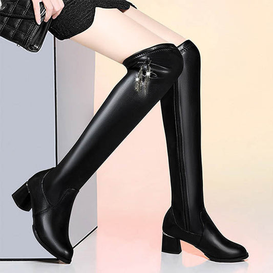 51%OFF✨Série Automne et Hiver✨Bottes en cuir chaudes à haute élasticité pour femmes✨Amincissantes
