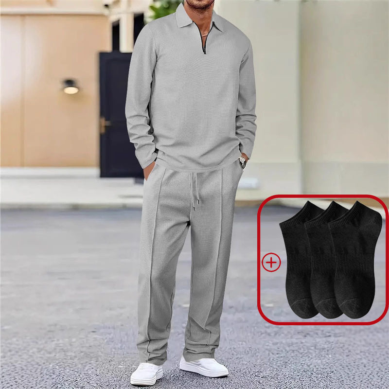 💥 Men’s Waffle Knit Sweatshirt & Straight-Leg Pants Set – Cozy, Breathable & Effortlessly Stylish 👕👖