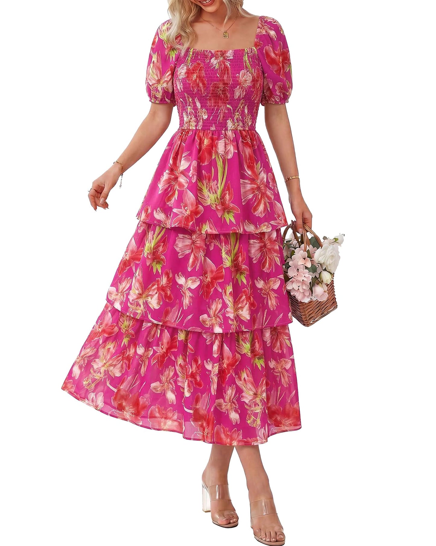 🎊HALVE PRIJS & TIJDELIJKE KORTING🌸Retro Pofmouw Vierkante Hals Damesjurk Slank Verbergend Comfortabel Dagelijks