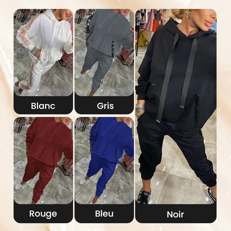 🌷Temps limité 55% DE RÉDUCTION🌷Ensemble 2 pièces de hauts à capuche avec cordon de serrage pour femmes ＆ pantalons💞