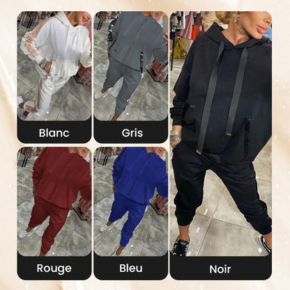 🌷Temps limité 55% DE RÉDUCTION🌷Ensemble 2 pièces de hauts à capuche avec cordon de serrage pour femmes ＆ pantalons💞