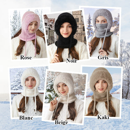 🔥VENTE CHAUDE 🔥Écharpe Bonnet Tricoté Hiver Femme 3-en-1 Cagoule