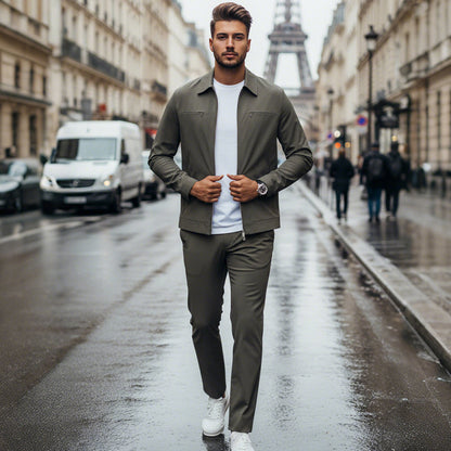 ✈️Livraison gratuite✈️Ensemble 2 pièces décontracté de couleur unie pour homme – Veste et pantalon