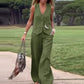 🤩🔥hot selling OOTD💕Solid Color Button Down Vest and Wide Leg Pants 2 Piece Set for Women 💐