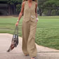 🤩🔥hot selling OOTD💕Solid Color Button Down Vest and Wide Leg Pants 2 Piece Set for Women 💐