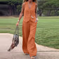 🤩🔥hot selling OOTD💕Solid Color Button Down Vest and Wide Leg Pants 2 Piece Set for Women 💐