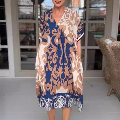 🌺Time-limited Special🔥 69% OFF!!🔥Printed V Neck Loose Midi Dress