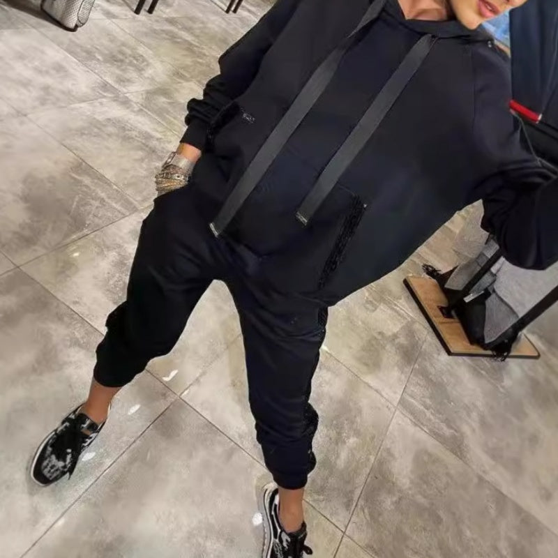 🌷Temps limité 55% DE RÉDUCTION🌷Ensemble 2 pièces de hauts à capuche avec cordon de serrage pour femmes ＆ pantalons💞