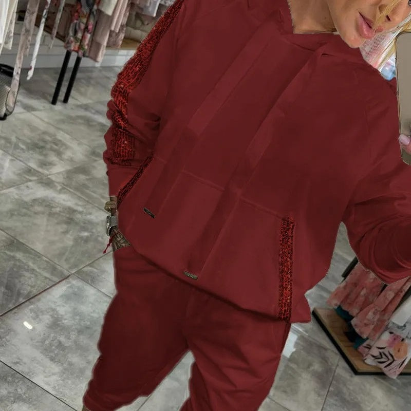 🌷Temps limité 55% DE RÉDUCTION🌷Ensemble 2 pièces de hauts à capuche avec cordon de serrage pour femmes ＆ pantalons💞