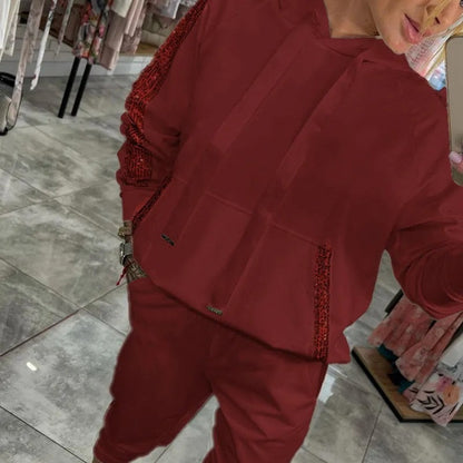 🌷Temps limité 55% DE RÉDUCTION🌷Ensemble 2 pièces de hauts à capuche avec cordon de serrage pour femmes ＆ pantalons💞