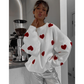 💕Fashionable Embroidered Heart Loose Round Neck Long Sleeve Knitted Sweater