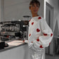 💕Fashionable Embroidered Heart Loose Round Neck Long Sleeve Knitted Sweater