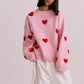 💕Fashionable Embroidered Heart Loose Round Neck Long Sleeve Knitted Sweater