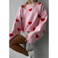 💕Fashionable Embroidered Heart Loose Round Neck Long Sleeve Knitted Sweater