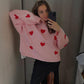 💕Fashionable Embroidered Heart Loose Round Neck Long Sleeve Knitted Sweater
