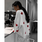 💕Fashionable Embroidered Heart Loose Round Neck Long Sleeve Knitted Sweater
