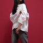 💕Fashionable Embroidered Heart Loose Round Neck Long Sleeve Knitted Sweater