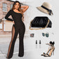 🌸Seasonal discount 55%🌸 Sexy Off-Shoulder Bodycon Rhinestone Leg Jumpsuit