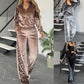 🔥2025 NEW SALES - 50% OFF🔥Women's Fashion Leopard Print Zipper Top＆Drawstring Pants (2-Piece Set)