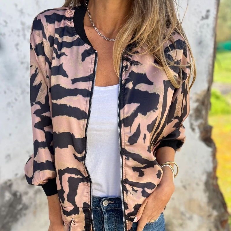 🌸Speciale aanbieding🌸Vrouwen Lente Herfst Zebra Print Zip Hooded Jacket