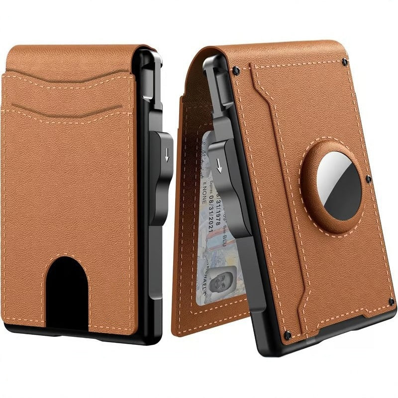 🔥Portemonnee voor mannen💖met Pop Up Aluminium Case Geldclip Slanke lederen sleuven creditcard houder RFID Blokkeren Bifold Minimalistische portemonnee