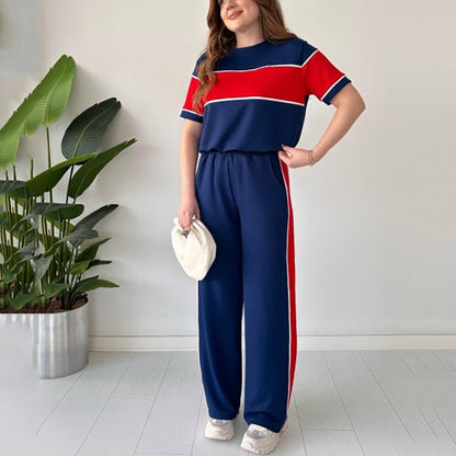 🌸Limited-time discount🌸 Women's Two-Piece Color-Block Casual Tracksuit (top + trousers).