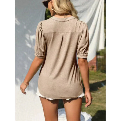 🔥Super speciale prijs-50% UIT👚Vrouwen V-hals Casual Puff Korte Mouw Top Elegant T-shirt