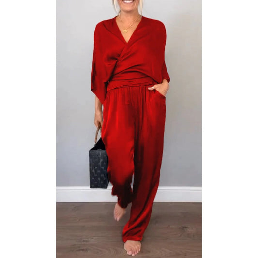 🔥Factory Direct Sales💃Women's mercerized cotton V-neck 2-piece suit