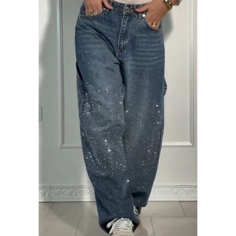 👖LAATSTE DAG AANBIEDING - 50% KORTING✨️💐 Rechte damesjeans met strasssteentjes✨