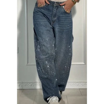 👖LAATSTE DAG AANBIEDING - 50% KORTING✨️💐 Rechte damesjeans met strasssteentjes✨