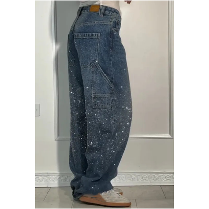 👖LAATSTE DAG AANBIEDING - 50% KORTING✨️💐 Rechte damesjeans met strasssteentjes✨