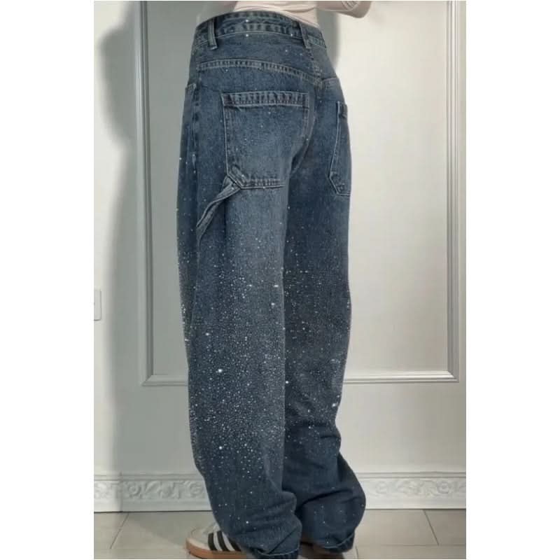 👖LAATSTE DAG AANBIEDING - 50% KORTING✨️💐 Rechte damesjeans met strasssteentjes✨
