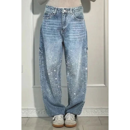 👖LAATSTE DAG AANBIEDING - 50% KORTING✨️💐 Rechte damesjeans met strasssteentjes✨