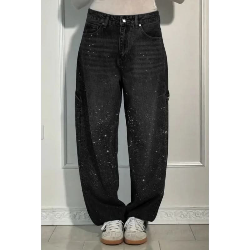 👖LAATSTE DAG AANBIEDING - 50% KORTING✨️💐 Rechte damesjeans met strasssteentjes✨