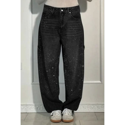 👖LAATSTE DAG AANBIEDING - 50% KORTING✨️💐 Rechte damesjeans met strasssteentjes✨