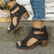 Veelzijdige Hollow Out Mid Heel Open Toe Sandalen