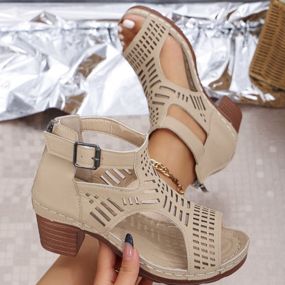 Veelzijdige Hollow Out Mid Heel Open Toe Sandalen